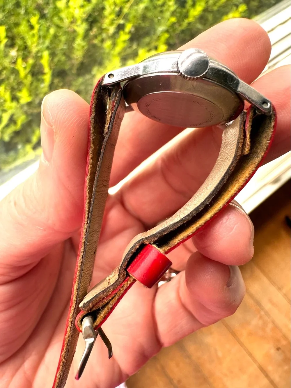 Vintage 1950s Ingersoll Mickey Mouse Hand Wind Kids Watch Disney Red Strap AS IS